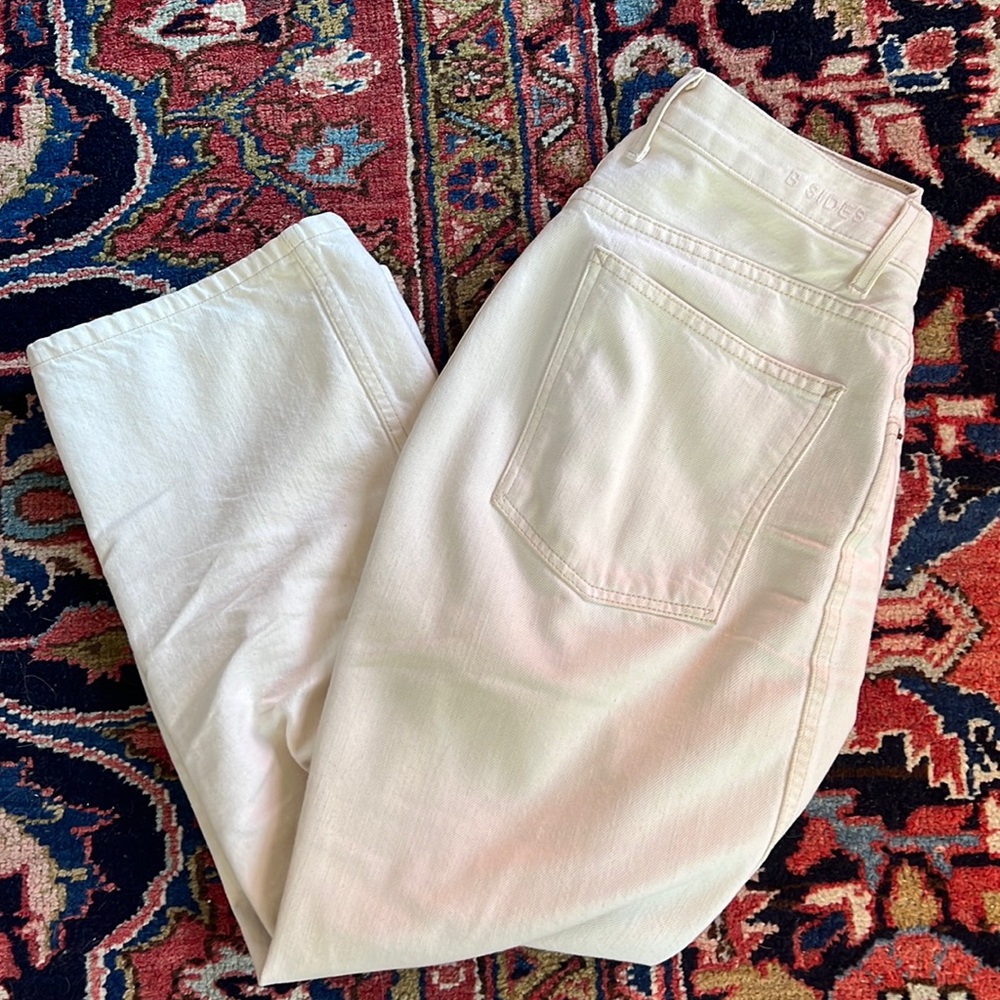 B-Sides High Rise White Cropped Straight Leg Jeans, Size 28